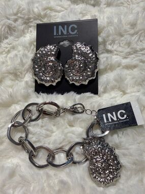 INC International Concepts Silver Spiral Shell Charm Bracelet and Earrings Set